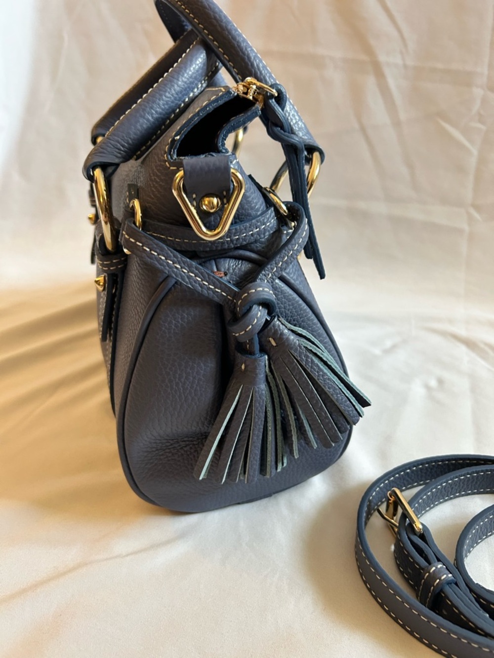 Dooney & Bourke Blue Pebble Leather Satchel - Picture 5 of 16